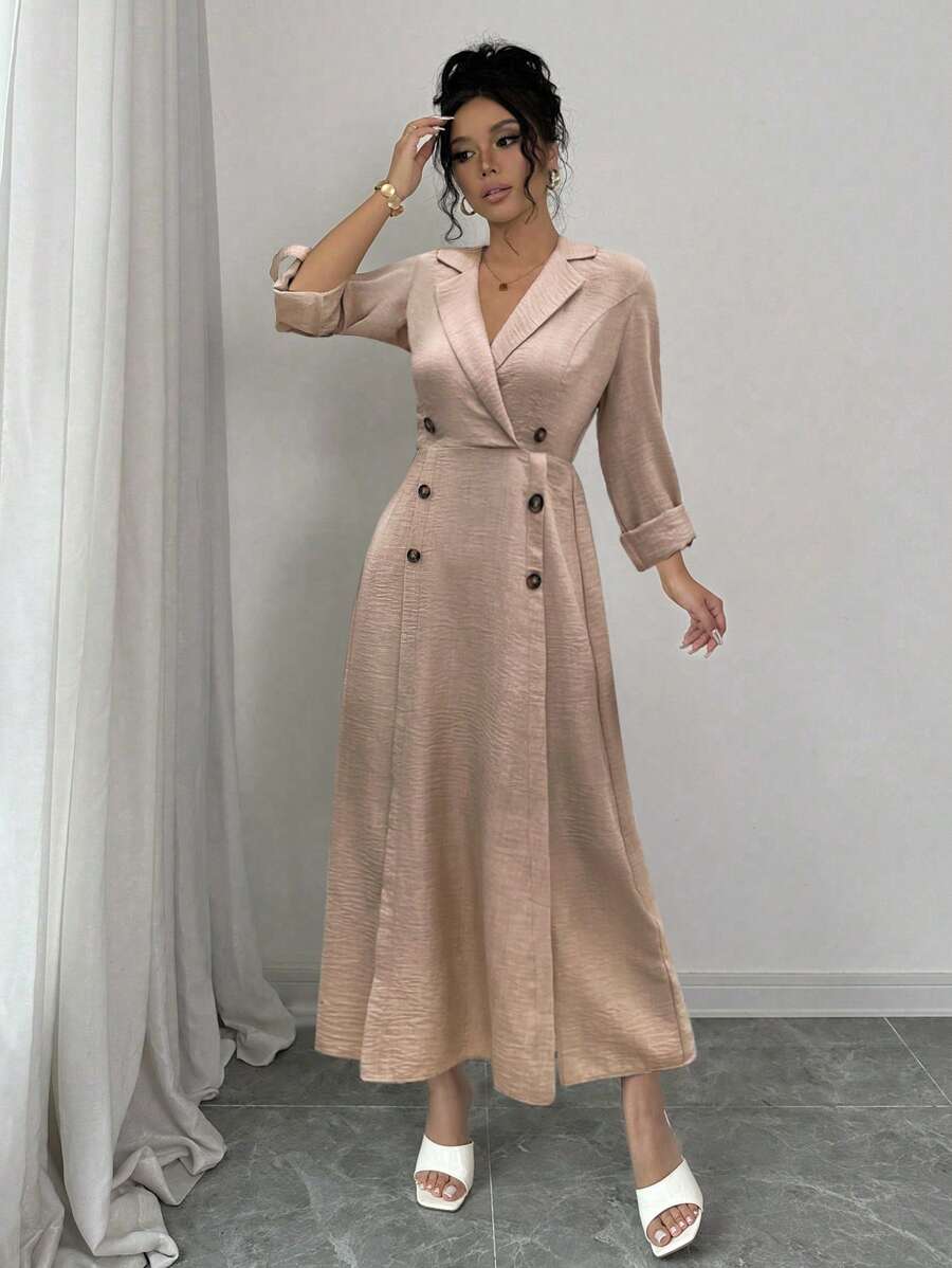 SHEIN Clasi 女士夏季纯色马球领袖口侧开衩下摆优雅办公室连衣裙