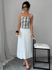 Chiquease Women's Solid Color Patchwork Front Button Camisole Casual Elegant Dress - White - View 1