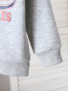 Young Boy Casual Sports Letter Print Half-Zip Collar Sweatshirt. The Letter Printed Design On The Sweatshirt Showcases A Sporty Style, And The Half-Zip Collar Design Is Fashionable And Casual. Suitable For Young Boys To Wear In Daily Life, Creating A Relaxed And Sporty Atmosphere - Light Grey - View 4