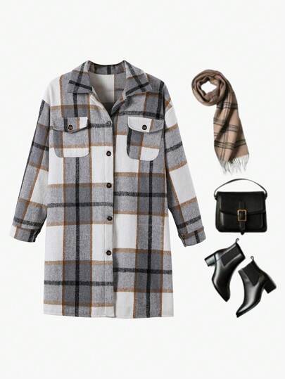 Teen Girl Long Plaid Coat For Autumn & Winter
