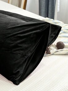 2 Stück schwarze, dicke, warme Kristallsamt-Flanell-Kissenbezüge, einfarbig im japanischen minimalistischen Stil, super weich & atmungsaktiv, geeignet für den täglichen Gebrauch, Wohnheim, Bettwäsche, Hotel, Zuhause, passend für Twin, Queen, King Size - Schwarz - Übersicht 2