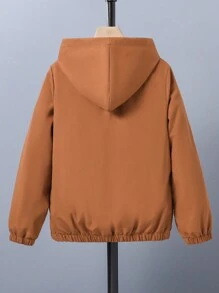 SHEIN 青少年男孩休闲恐龙印花连帽夹克，秋季 - 咖啡棕 - 查看 2