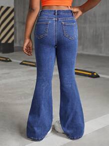 SHEIN Tween Girl Y2K Solid Washed Ripped Flared Denim Jeans, Girls Fall Clothes Back To School Streetwear Outfits - Medium Wash - View 2