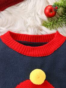 1pc Infant Boys' Fashionable Colorblock Christmas Knit Sweater - Multicolor - View 3