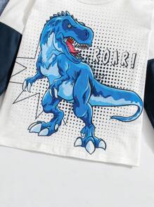 Jonge jongen schattige dinosaurus print patchwork lange mouwen ronde hals T-shirt, lente herfst