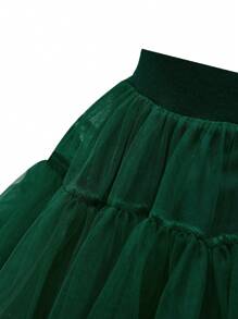Rok Tutu Jala Mengembang Kasual Elegan Lucu untuk Anak Perempuan Remaja - Dark Green - View 5