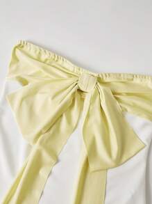 Sweetra Women's Colorblock Bow Decor Bandeau Casual Top