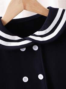 Girls Navy Collar Fashionable Casual Jacket For Spring And Autumn - Navy Blue - View 4