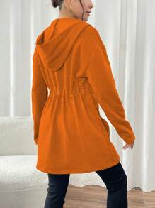 SHEIN LUNE Women Autumn/Winter Drawstring Waist Loose Casual Hooded Jacket