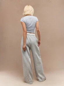 MISSGUIDED 运动阔腿运动裤，双腰带弹力慢跑家居服秋冬舒适健身健身房训练运动服 - 灰色 - 查看 2