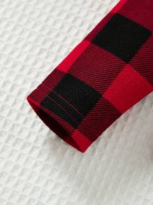 SHEIN Leap Crew 2pcs Baby Girls' Cute Plaid Heart Pattern Fleece Sweatshirt And Pants Christmas Set - Black - View 4