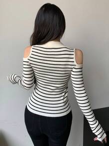 DAZY Plaid Patchwork Slim Fit V-Neck Knit Cardigan,Fall Clothes - Black and White - View 5