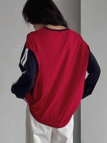 DAZY Women's Casual Loose Letter Print Round Neck Drop Shoulder Long Sleeve T-Shirt, Spring And Autumn,Graphic Tees