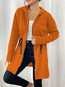 SHEIN LUNE Women Autumn/Winter Drawstring Waist Loose Casual Hooded Jacket