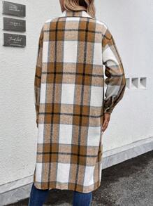 SHEIN LUNE Áo khoác nỉ dài tay họa tiết kẻ caro thường ngày cho nữ, Quần áo mùa thu - Nhiều màu - Xem 4