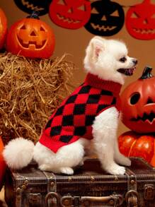 PETSIN 1pc Pet Halloween Red & Black Plaid Striped Clown Costume Warm & Comfy Dog Sweater - Multicolor - View 3