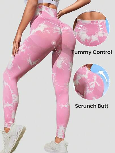 Tie Dye Running Leggings Seamless High Stretch Scrunch Butt Workout Tights