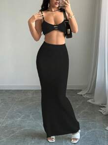 SHEIN Unity 2pcs Versatile Hollow Out Knitted Sweater Set - Black - View 4