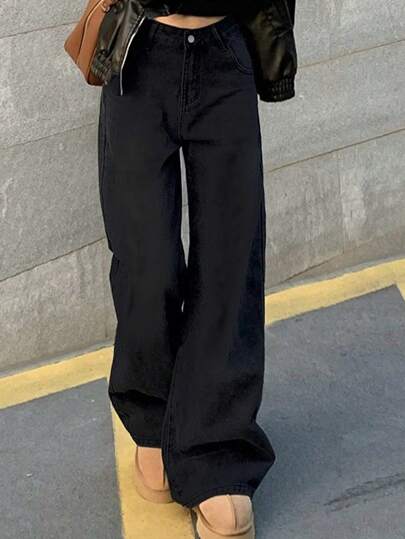 女士宽松直筒做旧复古男友风牛仔裤