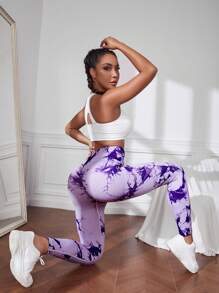 Easithlete Quần Leggings Thể thao Nữ Cà vạt nhuộm - Màu tím - Xem 5