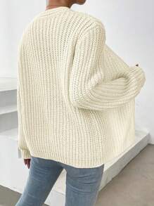 Women Solid Color Lantern Sleeve Cardigan, Autumn Winter,Long Sleeve Tops Fall Cloth For Women - Apricot - View 2