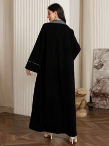 Al Najma Áo Abaya cổ bẻ tay dài màu trơn dành cho nữ, thời trang giản dị thanh lịch, trang trọng, dành cho trang phục thường ngày/công sở/tiệc tối - Nhiều màu - Xem 8