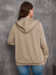 EMERY ROSE Áo khoác trùm đầu họa tiết màu trơn cỡ lớn, Áo khoác mùa đông, Quần áo thu đông cho nữ - Màu be - Xem 2