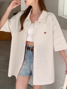 DAZY Áo cánh rộng rãi in hình bướm giản dị cho nữ mùa hè - Màu be - Xem 1