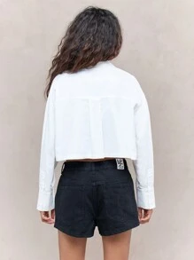 MISSGUIDED Quần short denim ống rộng - màu đen - Xem 2