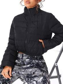 SHEIN EZwear 女士时尚休闲羽绒短外套 - 黑色 - 查看 5