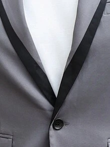 Manfinity Mode 2pcs Men's Casual Contrast Color Lapel Collar Long Sleeve Blazer Jacket And Pants Set, Spring Autumn,Gifts For Boyfriend - Grey - View 3