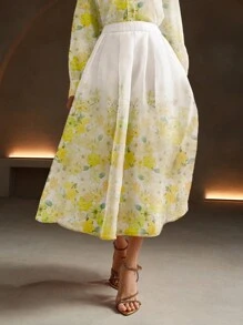 Anewsta Ladies' Floral Print Maxi Skirt, For Vacation - Yellow - View 3