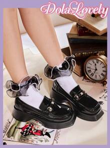 Dola Lovely Women's Solid Color Fashionable Versatile Casual Loafers Halloween Sorceress - Black - View 5