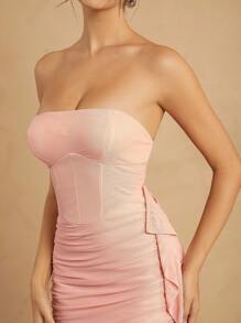 L'Amorae Draped Ruffle Corset Tube Wrapped Dress - Dusty Pink - View 8