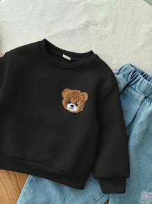 SHEIN Mommy And Me Matching Outfits 2pcs - Neutral All-Match Casual Cute Khaki Cartoon Graphic Crew Neck Long Sleeve Sweatshirts For Baby Girl, Baby Boy And Mom (2 Pieces Sold Separately)