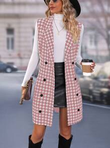Chiquease Spring & Autumn Casual Houndstooth Print Double Breasted Vest