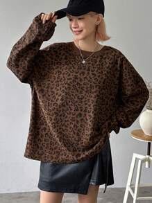 FRIFUL Women's Casual Leopard Print Long Sleeve Blouse, Spring Autumn