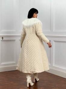 Flirla 大码冬装欧洲优雅大领长款冬装女士棉衣 - 杏色 - 查看 4