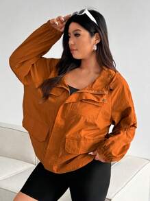 Flirla Plus Size Women's Solid Color Raglan Long Sleeve Hooded Jacket Fall Winter Cloth For Women Autumn - Orange - View 7