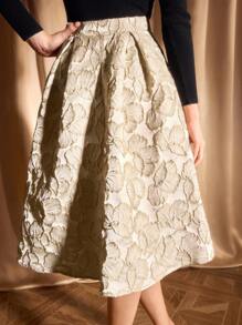 Vintamour Chân váy chữ A thanh lịch kiểu cổ điển dành cho nữ với họa tiết hoa jacquard, hoàn hảo cho mùa xuân và mùa hè, màu xanh dương và vàng, thích hợp cho các lễ hội mùa hè, Ngày của Mẹ, lễ tốt nghiệp, tiệc tùng, buổi hòa nhạc. - Màu be - Xem 6