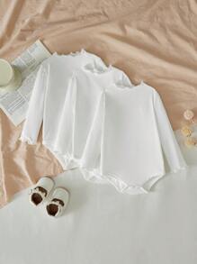 SHEIN LMoss Kids Conjunto de 3 piezas de body con volantes de unicolor y tejido suave para bebé niña recién nacida, otoño