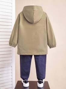 1pc Boys Casual Hooded Jacket With Letter Graphic, Thick & Warm Outerwear For Young Boys, Suitable For School, Daily Wear, Sports, Fall/Winter Season