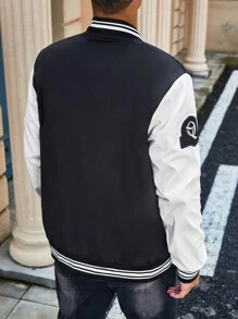 Aesthetic Post 男式彩色块字母长袖夹克 - 黑色 - 查看 2