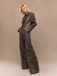 MISSGUIDED Spodnie Baggy z szerokimi nogawkami z PU Washed Office Wear