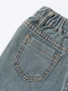 SHEIN Celana Kargo Denim Lurus Warna Biru Muda dengan Banyak Kantong, Sobek, dan Banyak Saku, Gaya Streetwear Vintage untuk Anak Perempuan, Cocok untuk Sekolah, Kampus, atau Perguruan Tinggi. - Light Wash - View 4