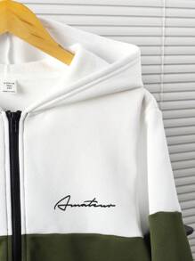 SHEIN Teen Boys Casual Loose Comfortable Versatile Contrast Color Patchwork Hoodie Jacket