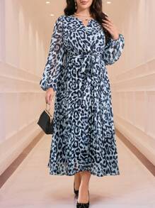 Modelyn 大码女式休闲简约日常阿拉伯服装，带有随机印花/豹纹长款晚礼服