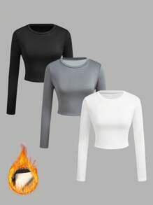 SHEIN EZwear 3 piezas Conjunto de camisetas básicas gruesas para mujer - Multicolor - Ver 1