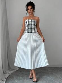 Chiquease Women's Solid Color Patchwork Front Button Camisole Casual Elegant Dress - White - View 4