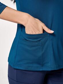 TaskEZ Simple V-Neck Long Sleeve Pocket Scrub Uniform Top